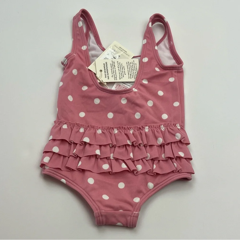 Baby Boden Duck Rainbow Polkadot‎ One Piece Swimsuit Ruffles 3 - 6 Months NEW